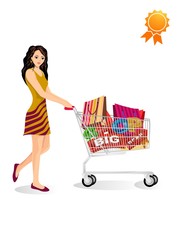 Happy Girl Shopping characters vector logo Illustration  