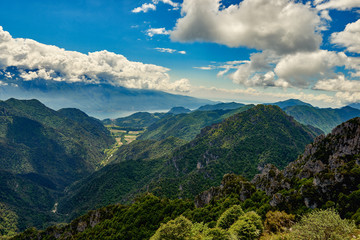 Beautiful landscape. View of Lake Garda from tremalzo pass ,Italy. Popular destinations for travel in Europe. Italian Dolomites-panoramic views from the Tremalzo mountains