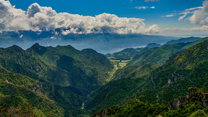 Beautiful landscape. View of Lake Garda from tremalzo pass ,Italy. Popular destinations for travel in Europe. Italian Dolomites-panoramic views from the Tremalzo mountains