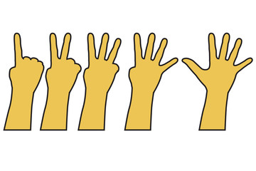 Set of Counting or Voting Hand, One to Five, Isolated on White