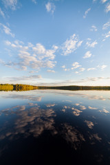 Still lake perfect reflection of sky and clouds