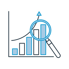 statistics graphic with magnifying glass vector illustration design
