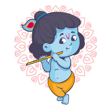 Krishna is playing the flute vector cartoon Stock Vector | Adobe Stock