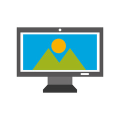 monitor computer with landscape vector illustration design