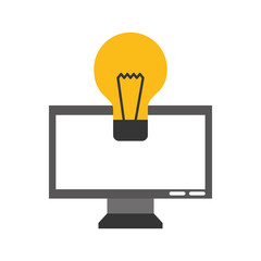 monitor computer with bulb vector illustration design