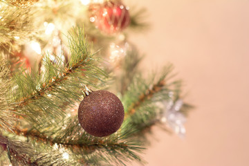 Christmas lights and bubbles background, Christmas tree holiday decor