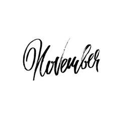Hand drawn typography lettering. November. Month inscription. Vector Illustration.