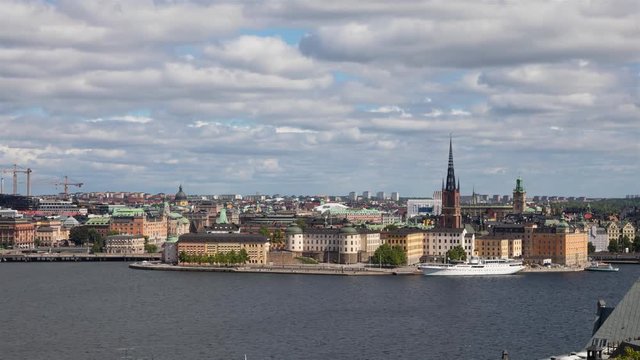 High angle zoom in view on Riddarholmen (Knights islet) island in Stockholm, Sweden
