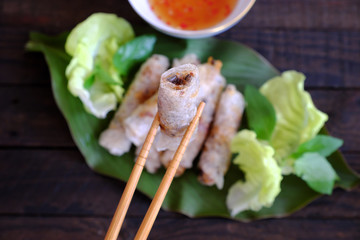 Eating spring roll pastry