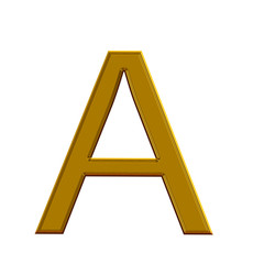 Letter A from gold solid alphabet on white background. 3D letter A. 3d gold text A.
