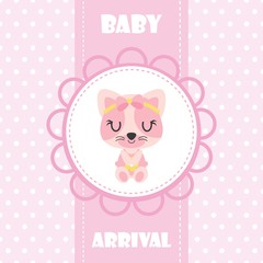 Cute baby kitten in flower frame vector cartoon illustration for baby shower card design, kid t shirt design, and wallpaper