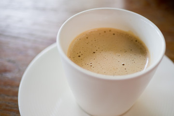 hot coffee cup on table at morning. relax time