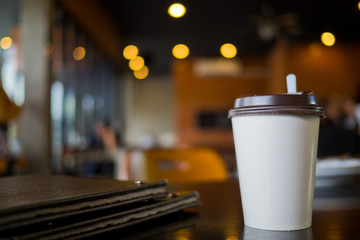 hot coffee cup on table at morning. relax time
