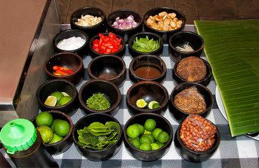 Cooking class, a table with spices and ingredients on it