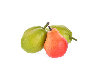 red pear on white background