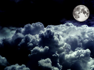 Naklejka na ściany i meble super moon heap white cloud in the night sky