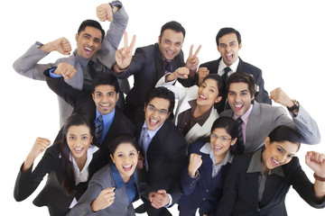 Business executives cheering 