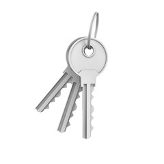 3d rendering of two isolated silver keys on a key ring