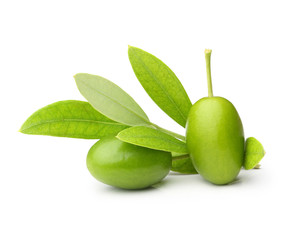 Green olives with leaves