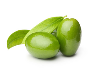 Green olives with leaves