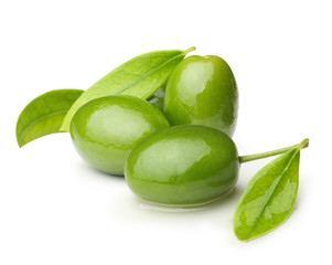 Green olives with leaves