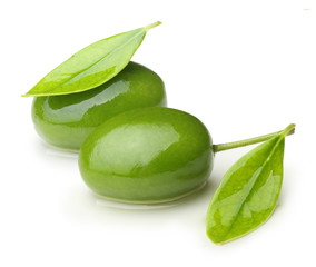 Green olives with leaves