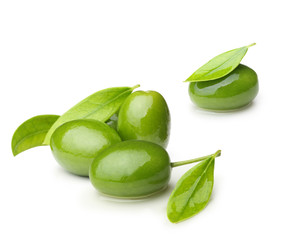 Green olives with leaves