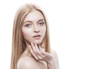Naklejka premium natural beauty girl on the whight background