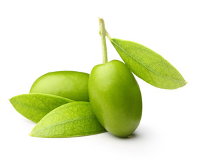Green olives with leaves
