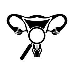 Female reproductive organ with magnifying glass vector illustration design