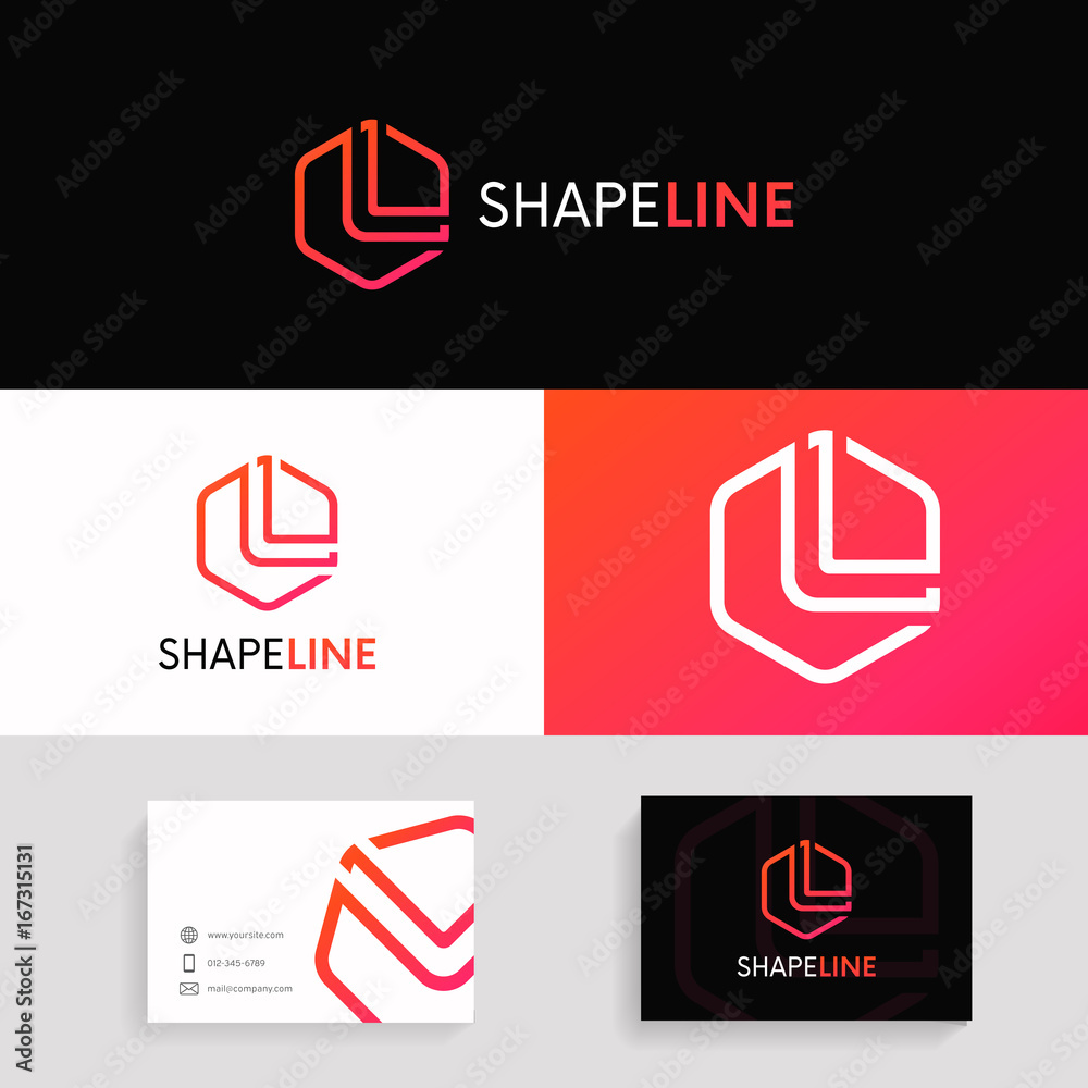 Poster simple l logo linear hexagon icon sign vector design with brand business card.