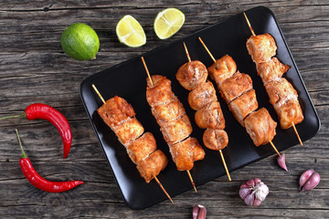 chicken shish kebab on bamboo skewers