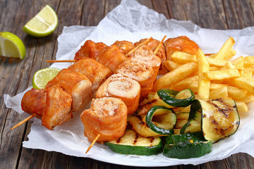 delicious chicken shish kebabs on skewers