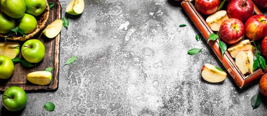 Fresh apples on the old tray.