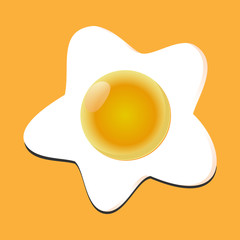 Fried egg isolated on yellow background. Fried egg flat icon. Fried egg closeup