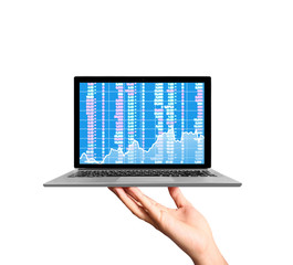  hand holding a laptop