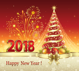 Fototapeta na wymiar 2018 Christmas card with a Christmas tree
