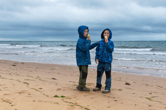 Children on beach in England