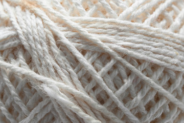 Texture of white skein of wool macro