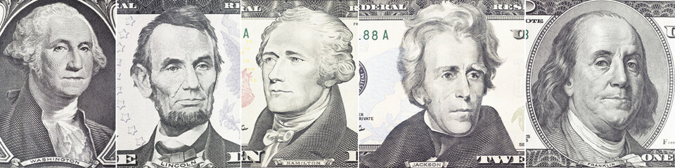 American presidents set  portrait on dollar bill  closeup - obrazy, fototapety, plakaty