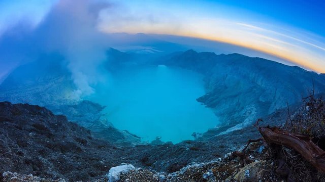 Kawah Ijen Volcano Crater Landmark Nature Travel Place Of Indonesia 4K Dawn To Day Time Lapse (tilt down)