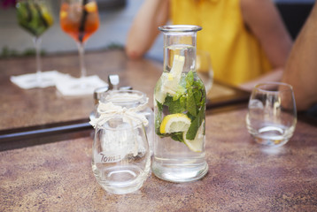 Fototapeta na wymiar Summer drink - bottle of home made lemonade