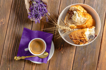 Croissants and coffee for breakfast