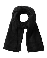 Warm black woven winter scarf isolated on while