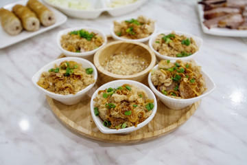 Fried rice paper with meat, sausage, egg and jam , Vietnamese cuisine.