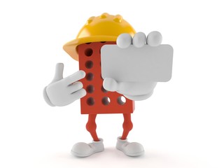 Brick character holding blank business card