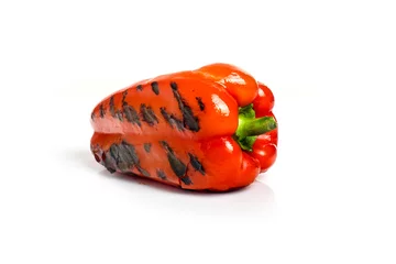 Gordijnen red pepper with the grill stripes on white background © mrzazaz