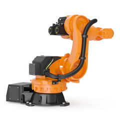 Robot arm for industry isolated on white. 3D Illustration, clipping path