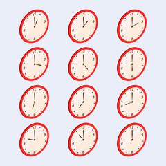 Clock show different time isometric vector