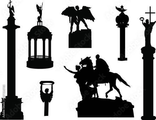 "seven sculptures isolated on white" Stock image and royalty-free